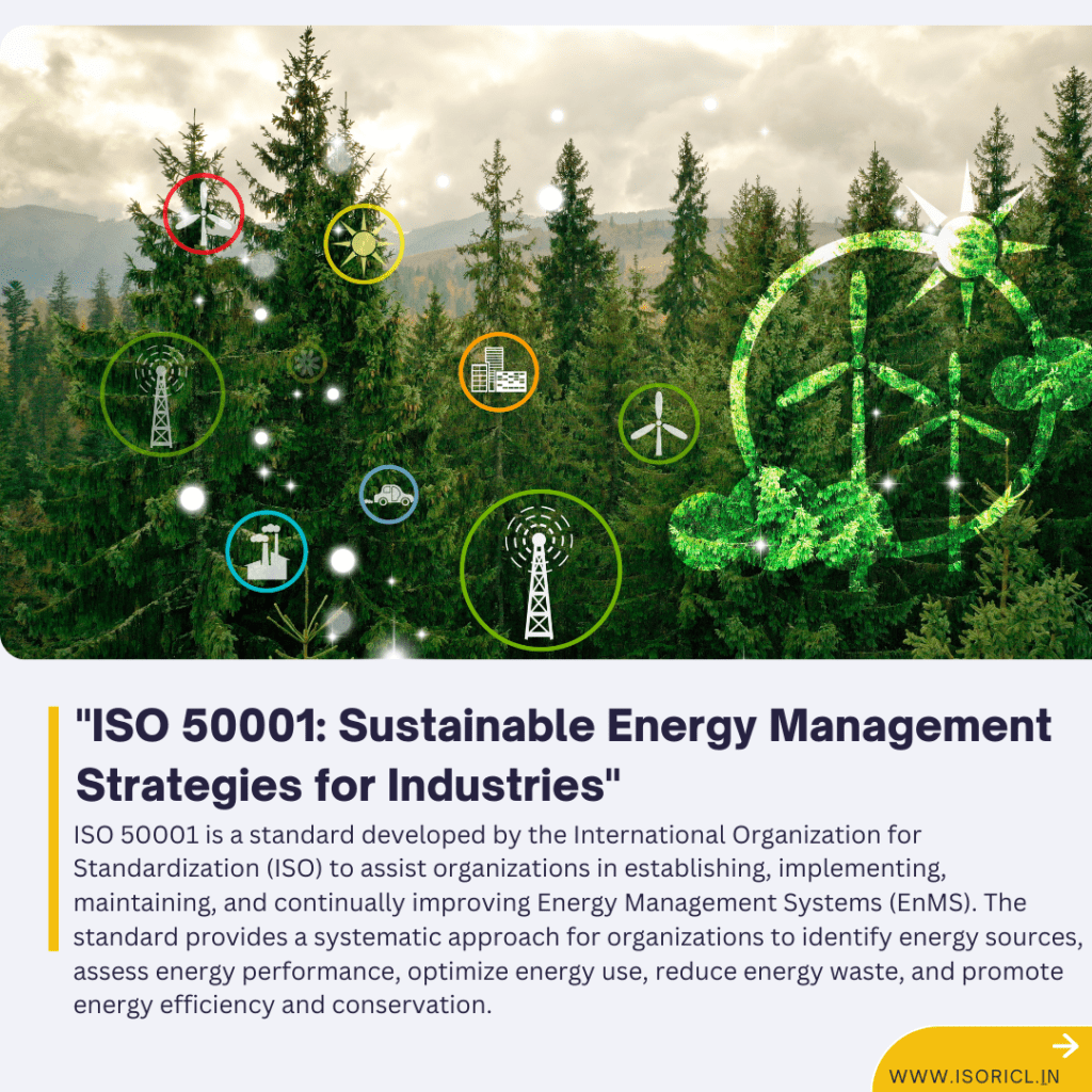 ISO 50001 framework diagram illustrating sustainable energy management strategies for industrial applications