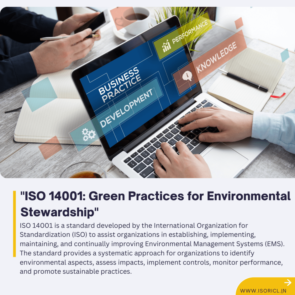 ISO 14001 framework diagram showcasing green practices for effective environmental stewardship.