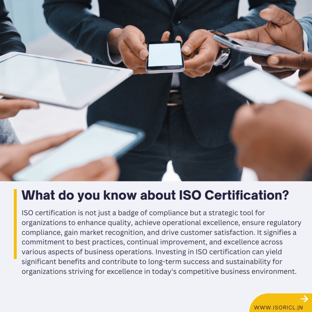 Overview graphic explaining key aspects and benefits of ISO certification